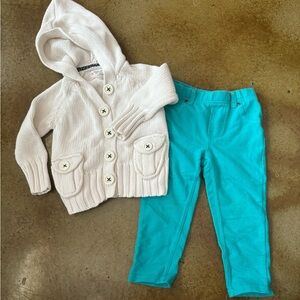 ✨5/$25✨ Cream Hooded Cardigan and Teal Pants Set